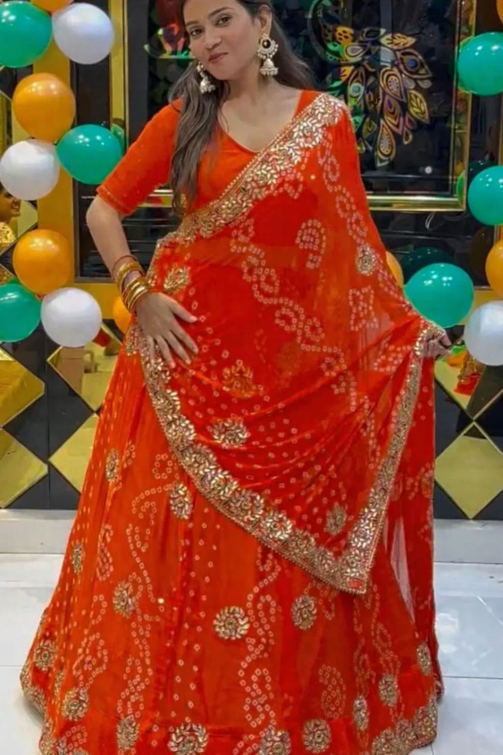prime trendz new super hit badhani print  with embroidery gotta patti work  lehengha choli | orange 2
